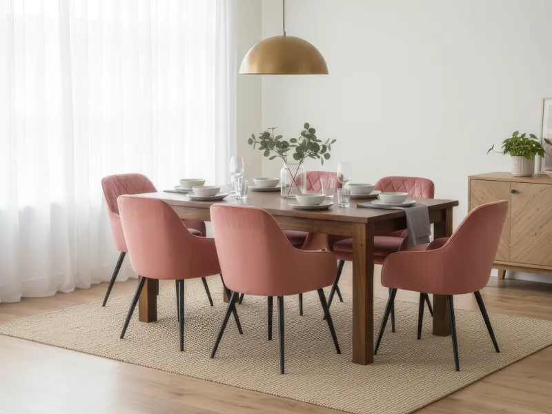 Orchid Solid Wood 6 seater Dining Table with Chair in Peach